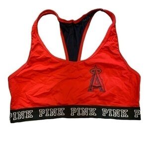 Victoria Secret Pink Ultimate Angels Los Angeles Sport Bra Red Black Size L